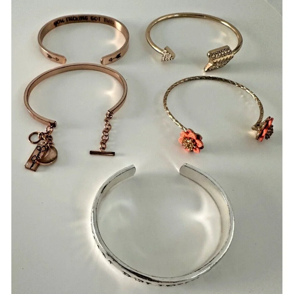 Cuff Bracelet Arrow Inspirational Flower Believe Silver Rose Gold Tones Lot of 5